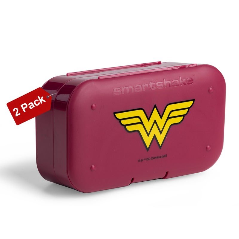 Smartshake DC Comic Pill Box Organizer (Pack of 2) - Portable Size, BPA Free - Medicine Storage Box for Daily Use - 7-Day Pill case for Travel, Vitamin, and Supplement (Wonder Women) - Image 1