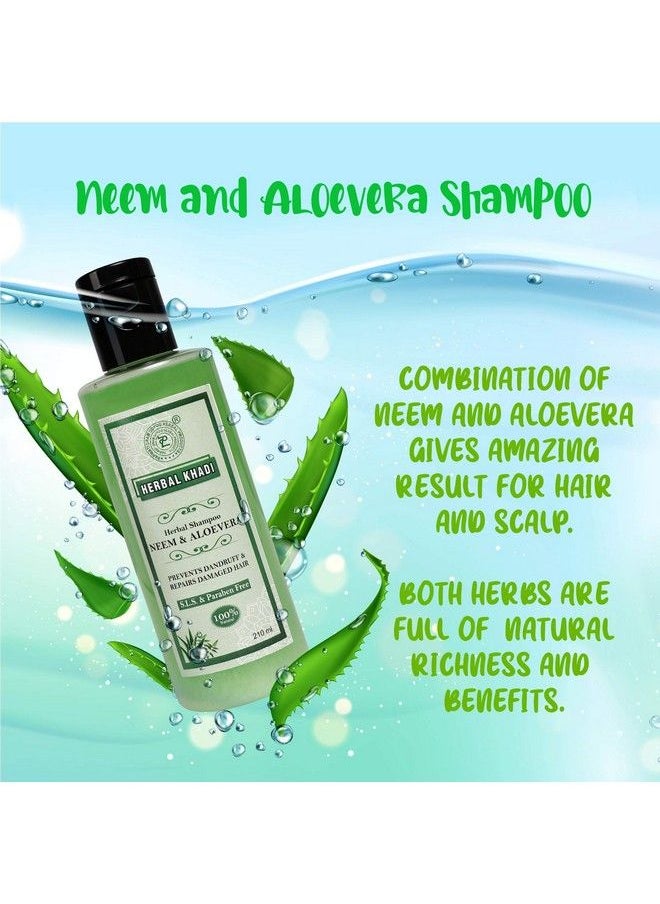 Herbal Khadi - Neem Aloevera Natural Shampoo (No Sulphate & Paraben) Anti Dandruff/Anti Fungual Scalp Healer Hair Fall Control 210 Ml (Pack Of 2) Men & Women - Image 1