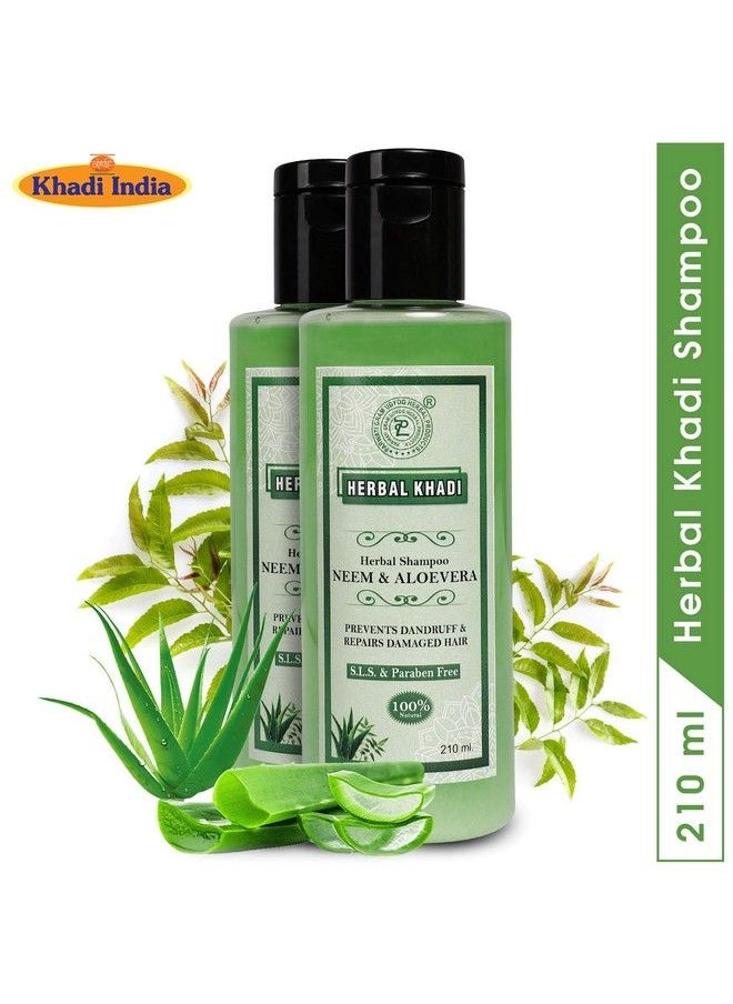 Herbal Khadi - Neem Aloevera Natural Shampoo (No Sulphate & Paraben) Anti Dandruff/Anti Fungual Scalp Healer Hair Fall Control 210 Ml (Pack Of 2) Men & Women - Image 1