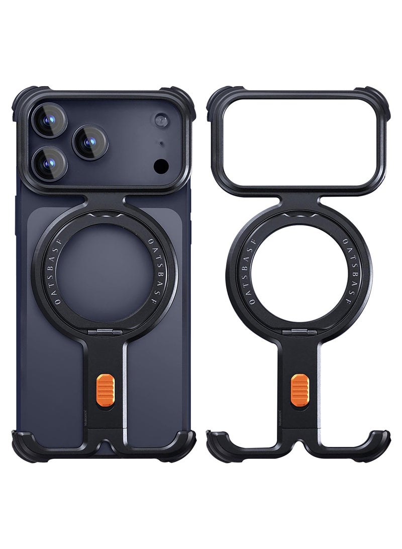 CATANES Magnetic Case Cover for iPhone 17 Pro Max - 360° Rotation Kickstand Aluminum Metal Frameless Design Protective Shock Grade Shell - Black - Image 1