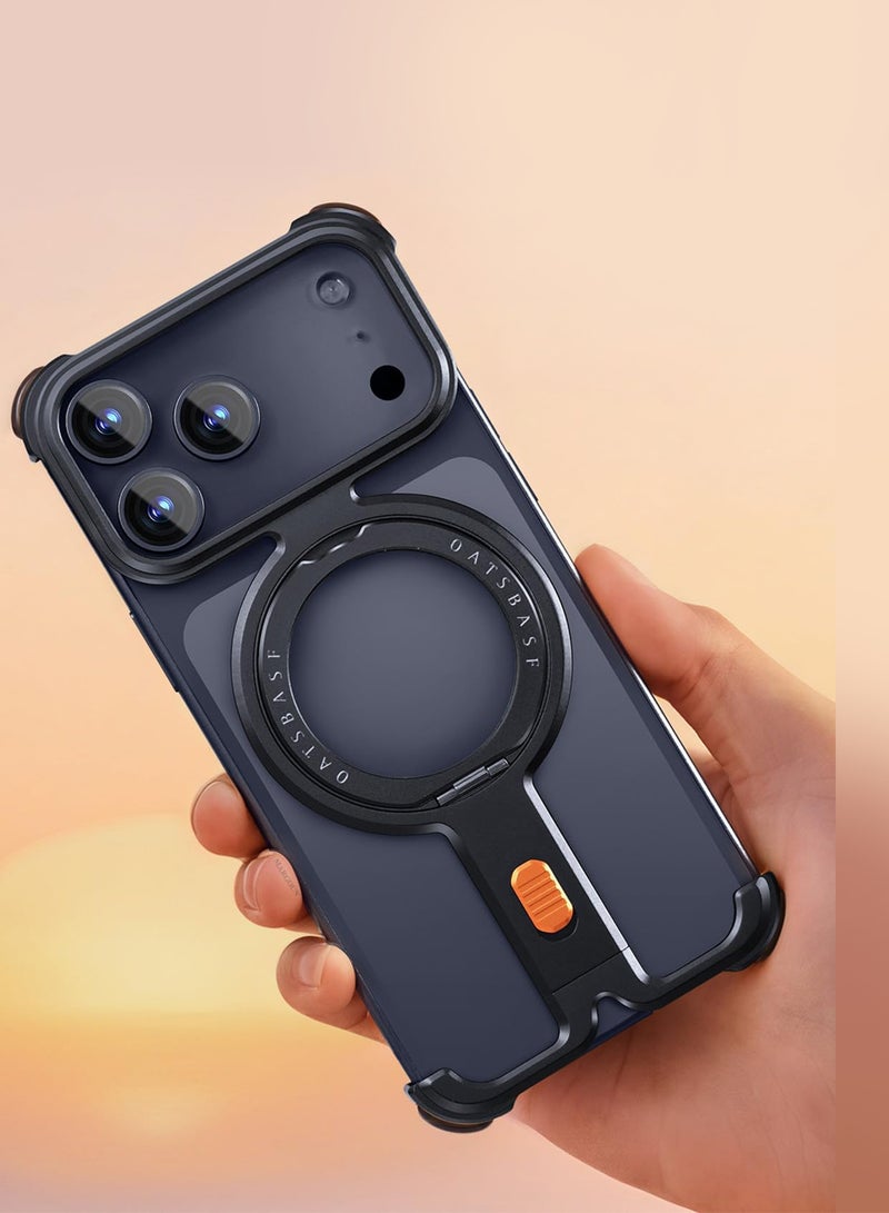 CATANES Magnetic Case Cover for iPhone 17 Pro Max - 360° Rotation Kickstand Aluminum Metal Frameless Design Protective Shock Grade Shell - Black - Image 5