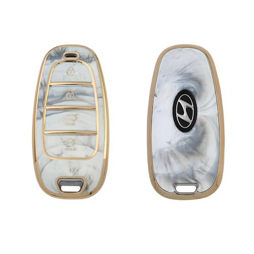 Keyzone TPU car Key Cover Compatible for Hyundai Tucson 2022 4 Button Smart Key (Marble) - Image 1