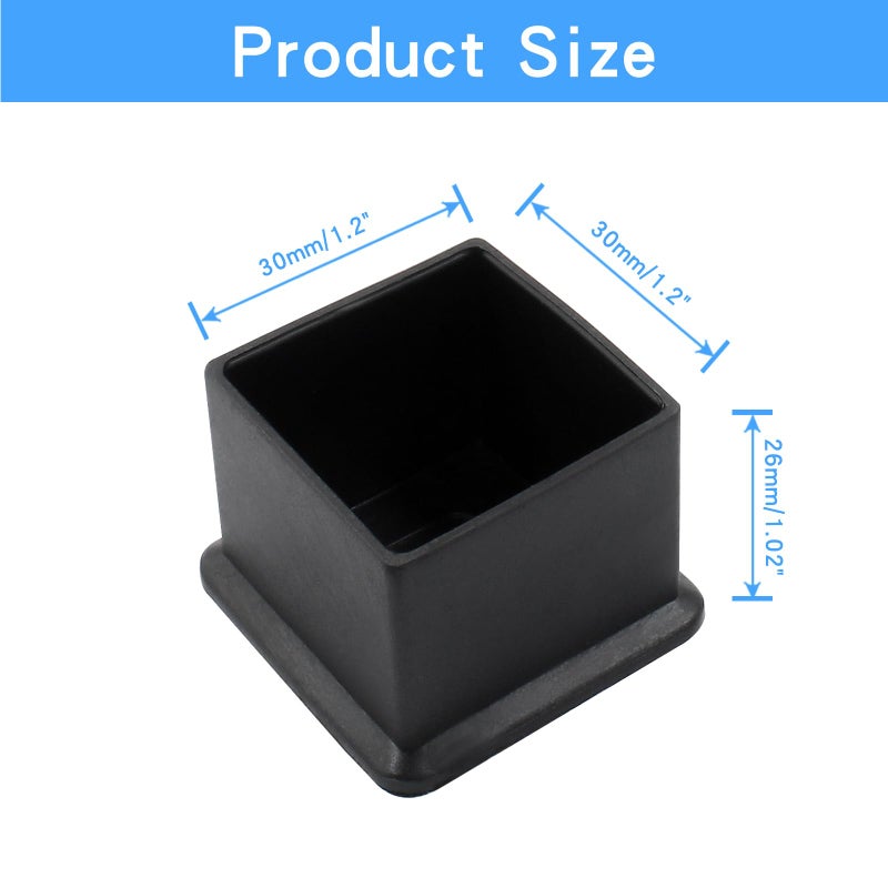 Phituoda 8 Pieces Rubber Furniture Leg Caps, 30Mm X 30Mm Square Chair Table Leg Covers, Soft Furniture Feet End Cap Tips Floor Protector For Chair Table - Image 5