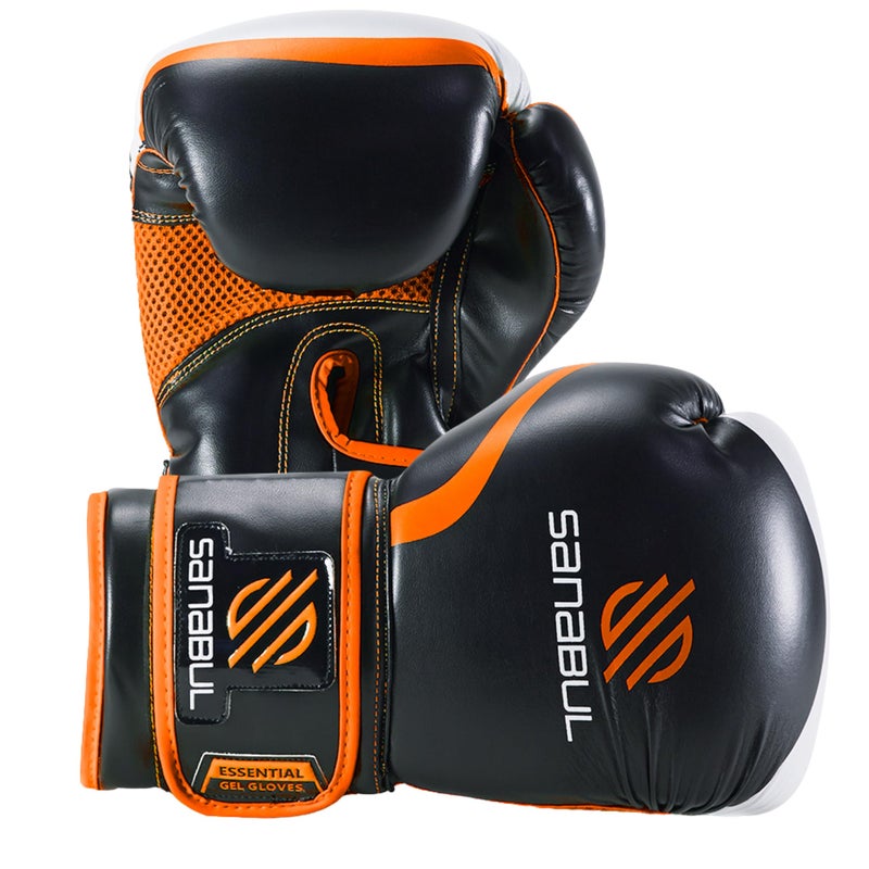 Sanabul Essential Gel Boxing Gloves for Men & Women, Kickboxing MMA, Muay Thai Gloves and Heavy Bag Training Punching & Sparring, Black/Orange 12 oz - Image 1