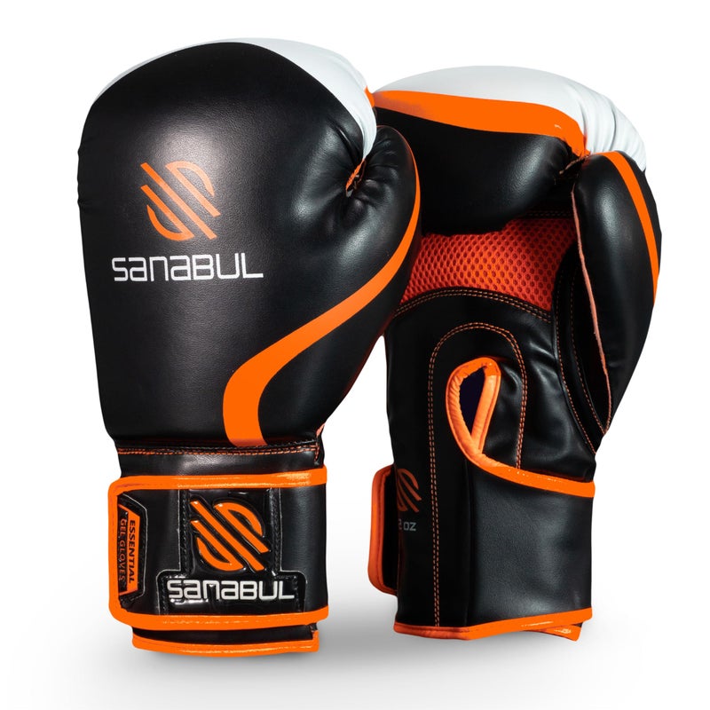 Sanabul Essential Gel Boxing Gloves for Men & Women, Kickboxing MMA, Muay Thai Gloves and Heavy Bag Training Punching & Sparring, Black/Orange 12 oz - Image 2