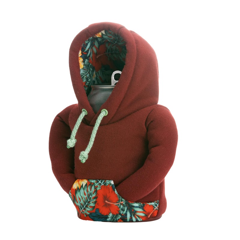 PUFFIN Puffin - The Hoodie Beverage Jacket - 12 oz Insulated Can Cooler - Beer Bottle & Soda Can Insulator  Keep Drinks and Beverages Cold - Brick Red/Island Time - Image 3