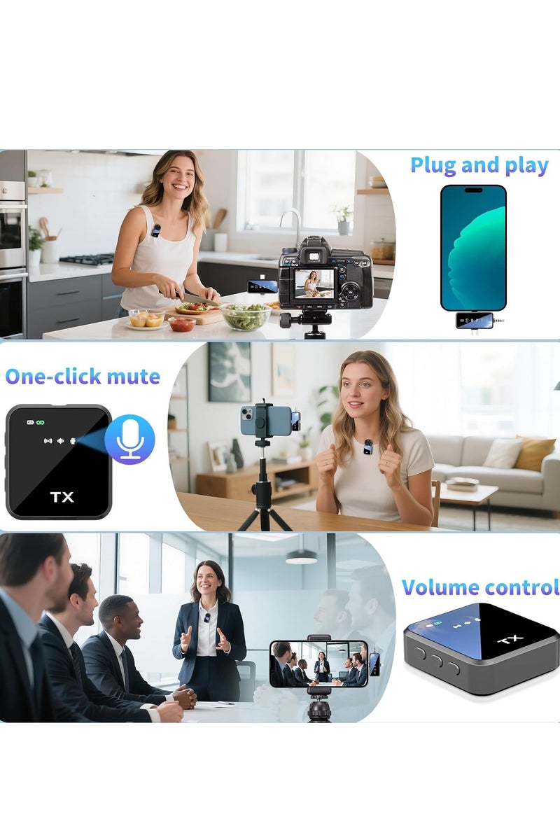 3 in 1 Wireless Lavalier Microphone  Wireless Mic for iPhone/Android/Camera,30m Transmission,18H Battery Life,Mini Microphone for Recording Interviews,Podcasts Vlogs,YouTube, Tiktok  - Image 2