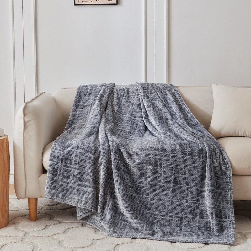 cOOva بطانية توأم كوفا Super Super Super - 3D Jacquard Leaf Fluffy رمي بطانية خفيفة الوزن وبطانية الصوف الدافئة لأريكة هدية للنساء أريكة أريكة التخييم والسفر (رمادي فاتح 60 "" x80 ") - Image 2