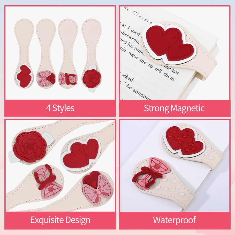 WSICSE 4Pcs Magnetic Leather Bookmark, Easter Gifts Magnetic Book Marks for Reading Women Book Lovers Gifts PU Bookmarks Clip Book Accessories - Image 3