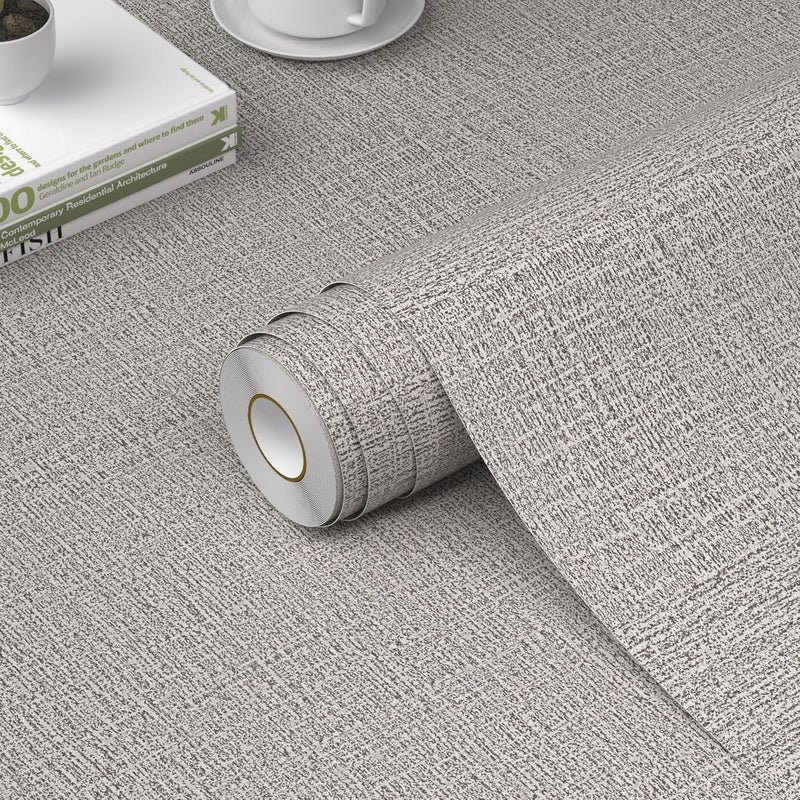 WADILE Grasscloth Peel and Stick Wallpaper 23.6in x 472in, Textured Contact Paper for Cabinets, Faux Linen Wall Paper Pull and Stick, Fabric Vinyl Wallpaper Self Adhesive Light Gray - Image 1