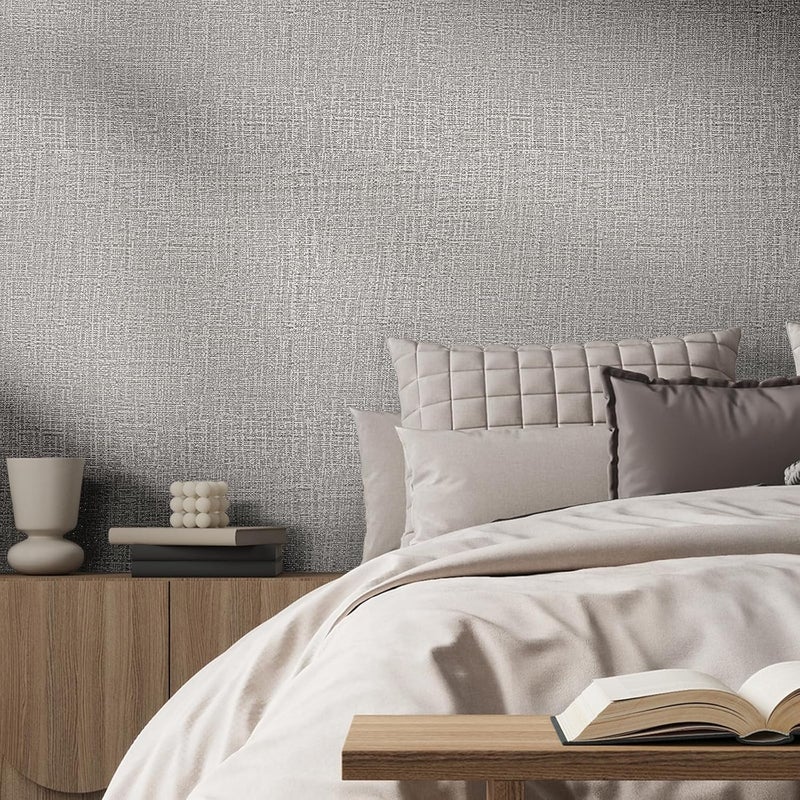 WADILE Grasscloth Peel and Stick Wallpaper 23.6in x 472in, Textured Contact Paper for Cabinets, Faux Linen Wall Paper Pull and Stick, Fabric Vinyl Wallpaper Self Adhesive Light Gray - Image 2