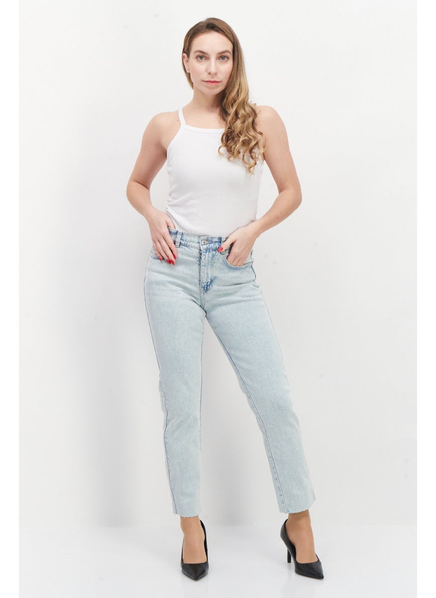 Don't Call Me Jennyfer - Women Slim Mom Fit Washed Denim Jeans, Light Blue - Image 1
