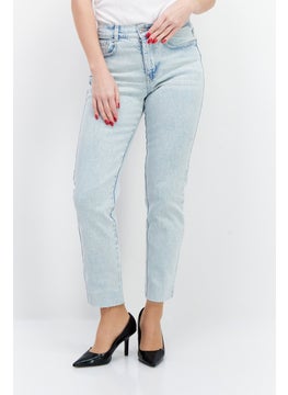 Women Slim Mom Fit Washed Denim Jeans, Light Blue