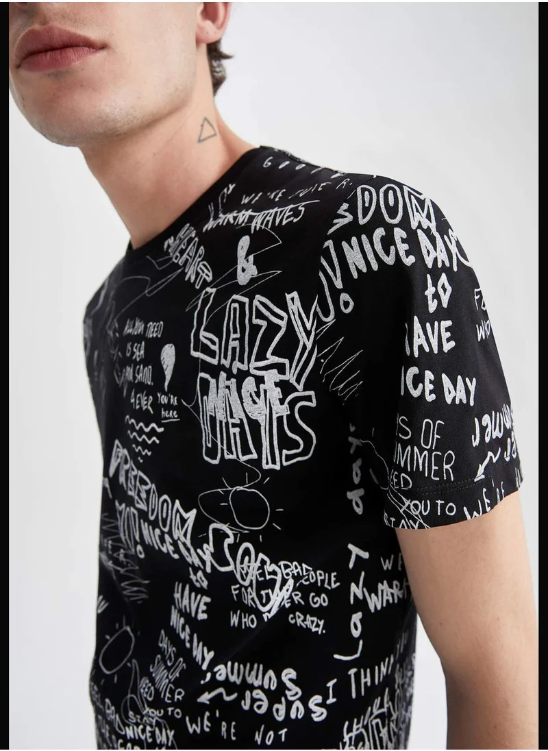 DeFacto Slim Fit Short Sleeve Slogan Print T-Shirt