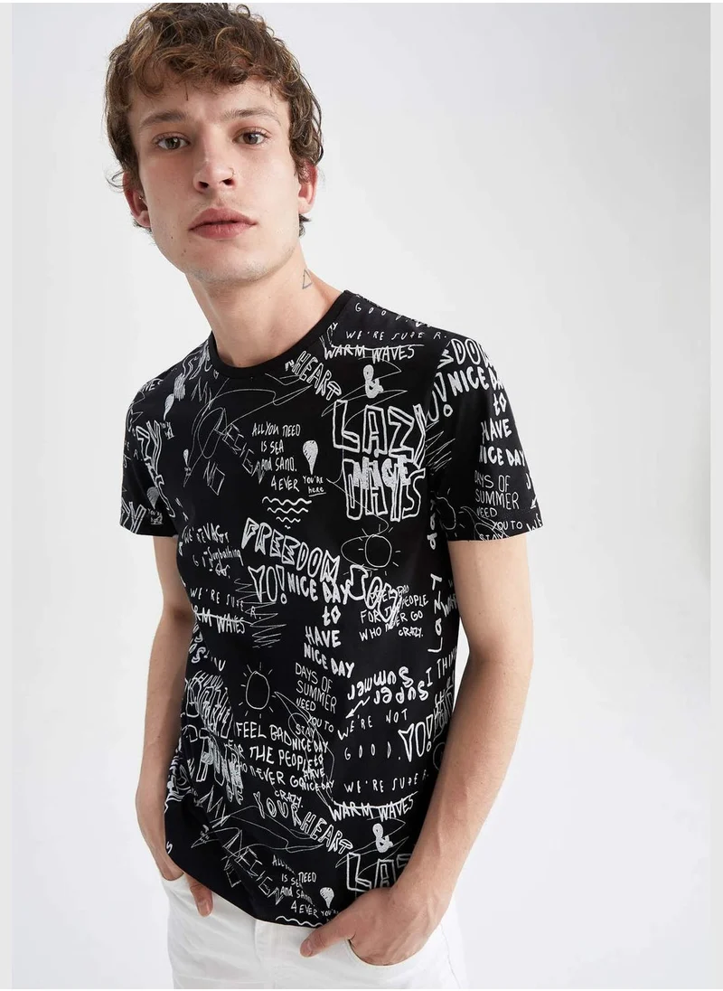 DeFacto Slim Fit Short Sleeve Slogan Print T-Shirt