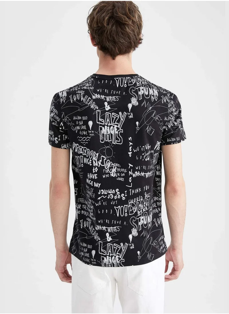 DeFacto Slim Fit Short Sleeve Slogan Print T-Shirt