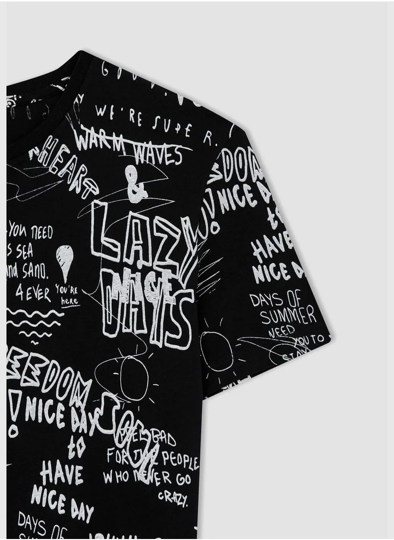 DeFacto Slim Fit Short Sleeve Slogan Print T-Shirt