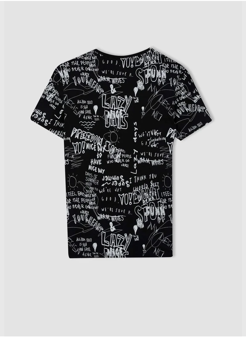 DeFacto Slim Fit Short Sleeve Slogan Print T-Shirt