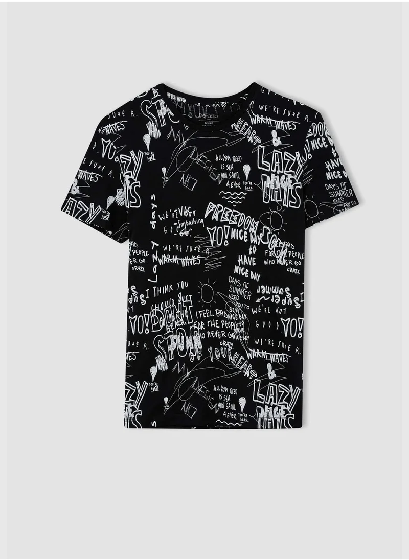 DeFacto Slim Fit Short Sleeve Slogan Print T-Shirt