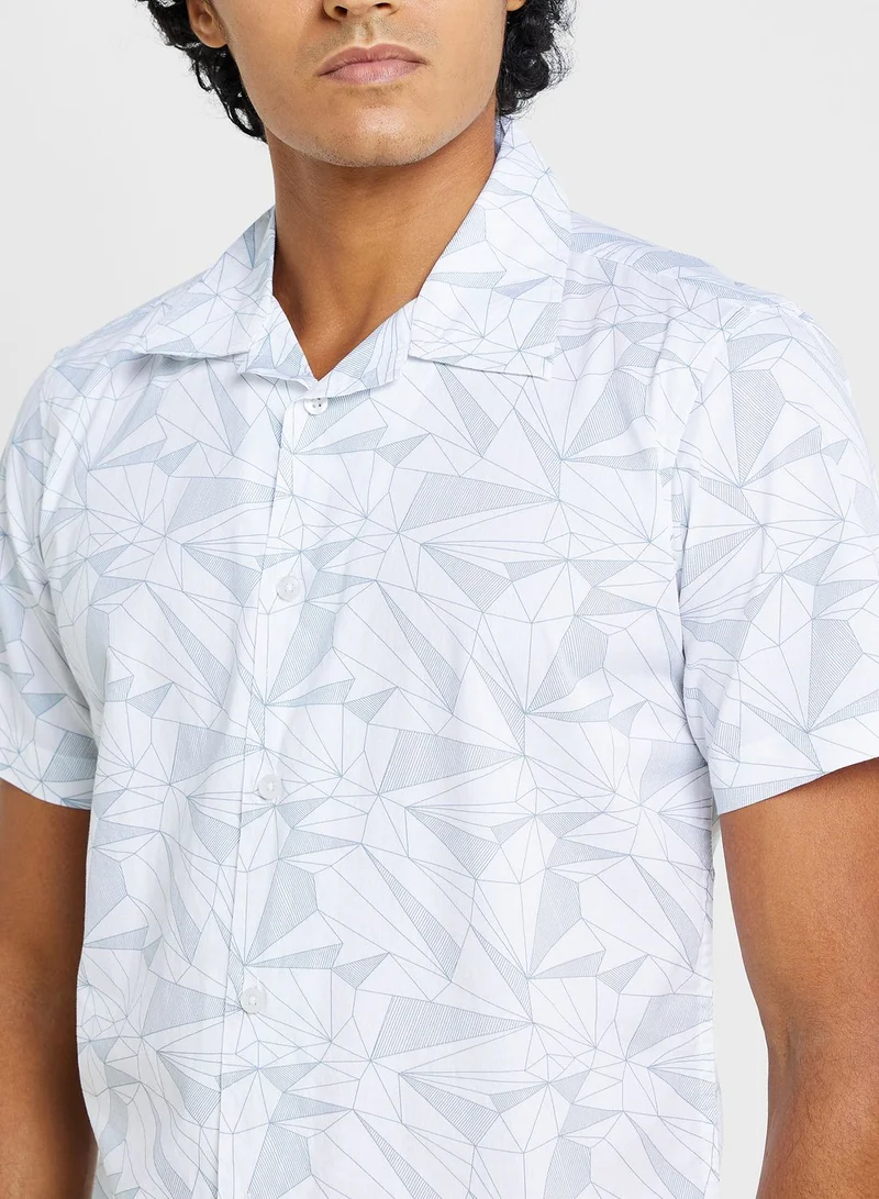 Seventy Five Men Slim Fit Geometric Printed Casual Pure Cotton Shirt