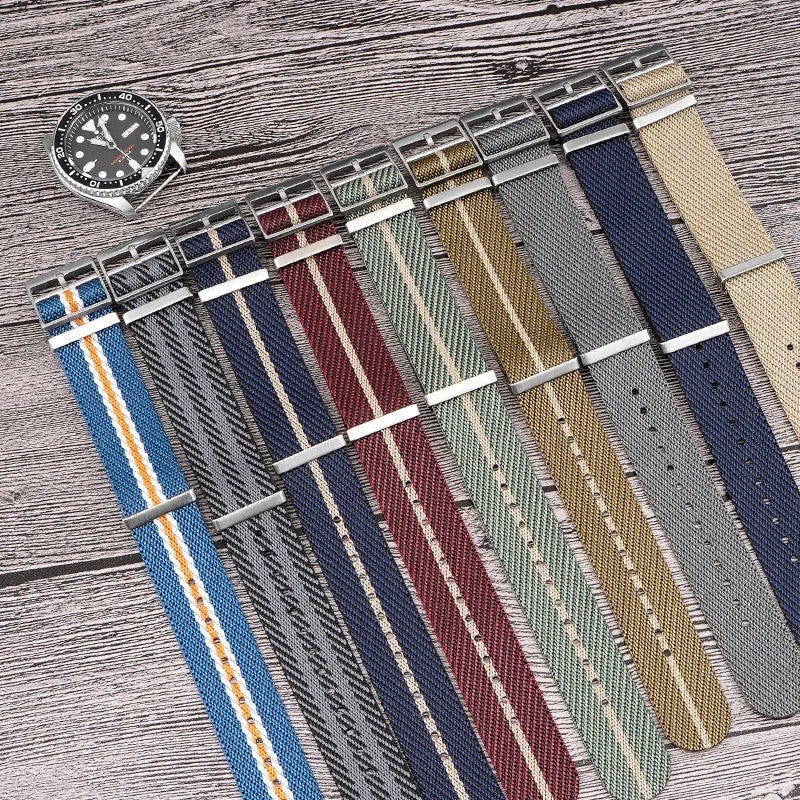 Bluejw Twill Nylon Striped Watch Strap – 18mm 20mm 22mm 24mm One-Piece Single Pass Replacement Fabric Band for Wristwatch - Image 3