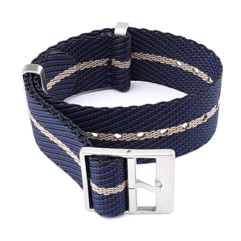 Bluejw Twill Nylon Striped Watch Strap – 18mm 20mm 22mm 24mm One-Piece Single Pass Replacement Fabric Band for Wristwatch - Image 1