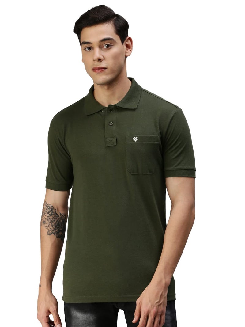 ONN Men's Solid Regular Fit Polo NC432_OL_1PC_Olive_L - Image 1