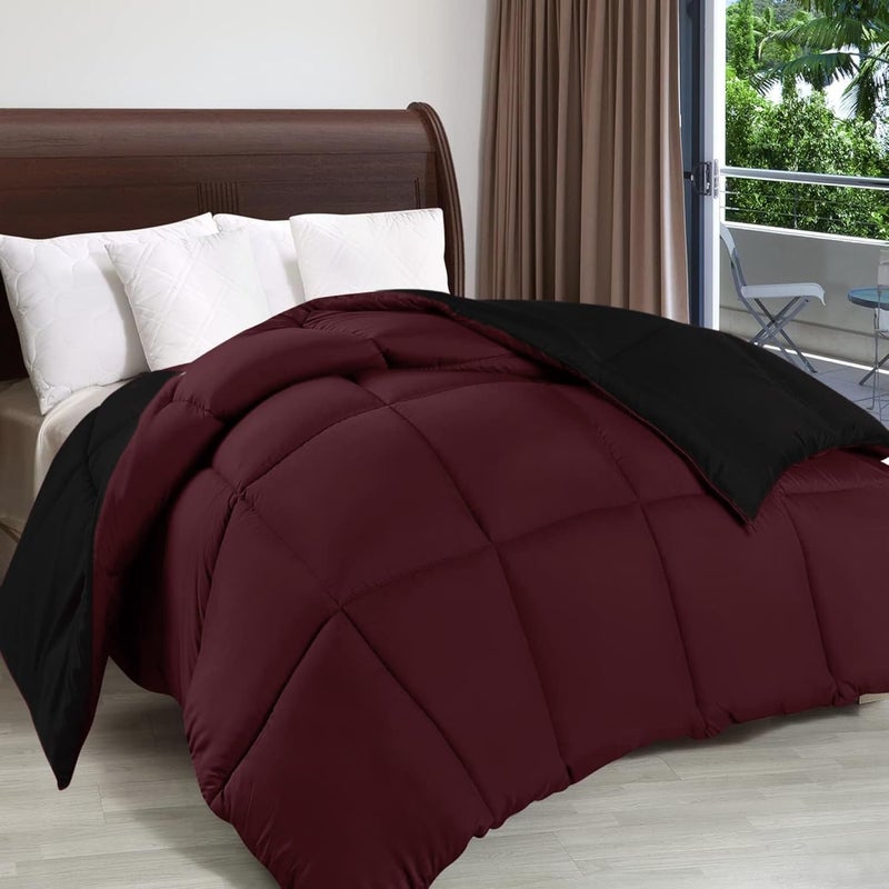 FOAM CRAFT 3 Piece Bed Comforter Set - Cozy Down Alternative Filled Comforter & 2 Pillow Shams, Burgundy/Black, Twin Size (135 x 200cm) - Image 1