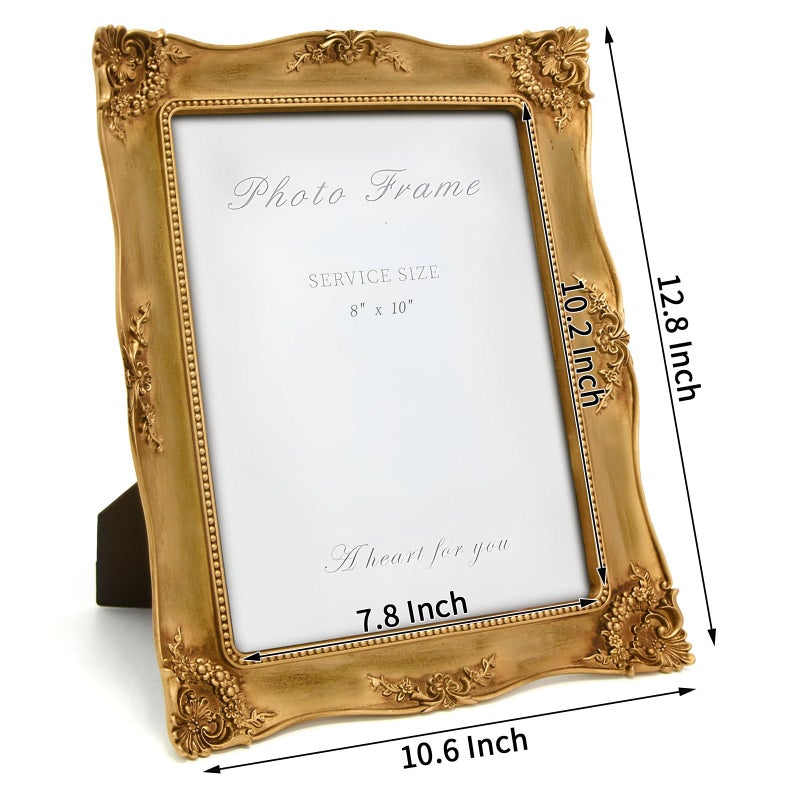 YEPOTUE 8x10 Inch Gold Vintage Picture Frame, Elegant Antique Photo Frames with Glass&Hook, Vine Pattern, Tabletop Wall Hanging, Gift ldeas for Home Decor (Gold) - Image 3