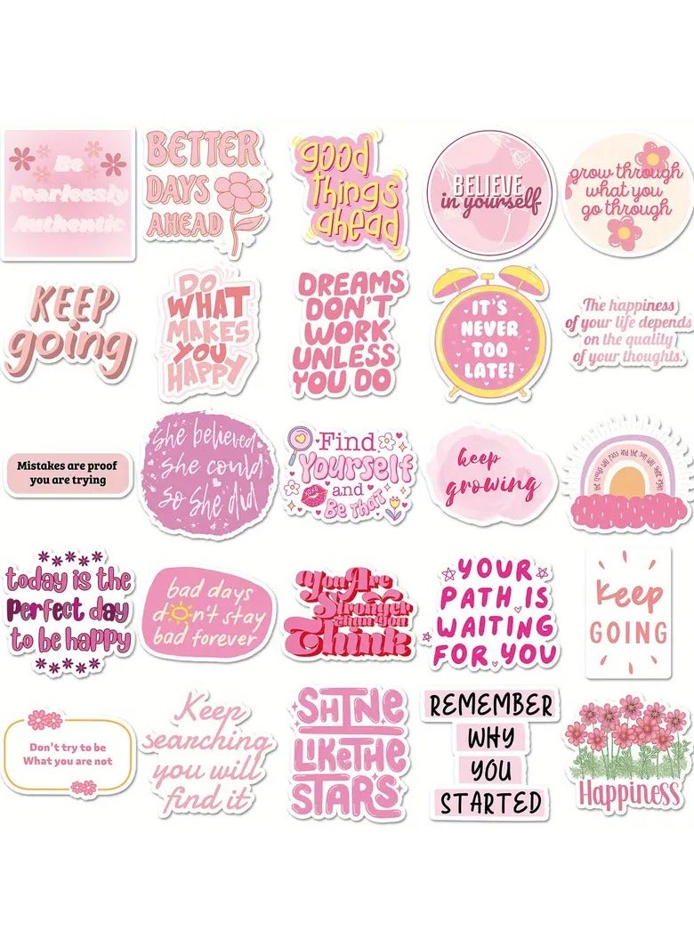 Goolsky Inspirational Pink Stickers 50-Pack, PVC Motivational Quotes Decals, Cartoon Phrases for Laptop, Phone Case, Luggage - Reusable, Self-Adhesive, Irregular Shapes for Teens & Adults, Ideal for Various Surfaces - Image 1