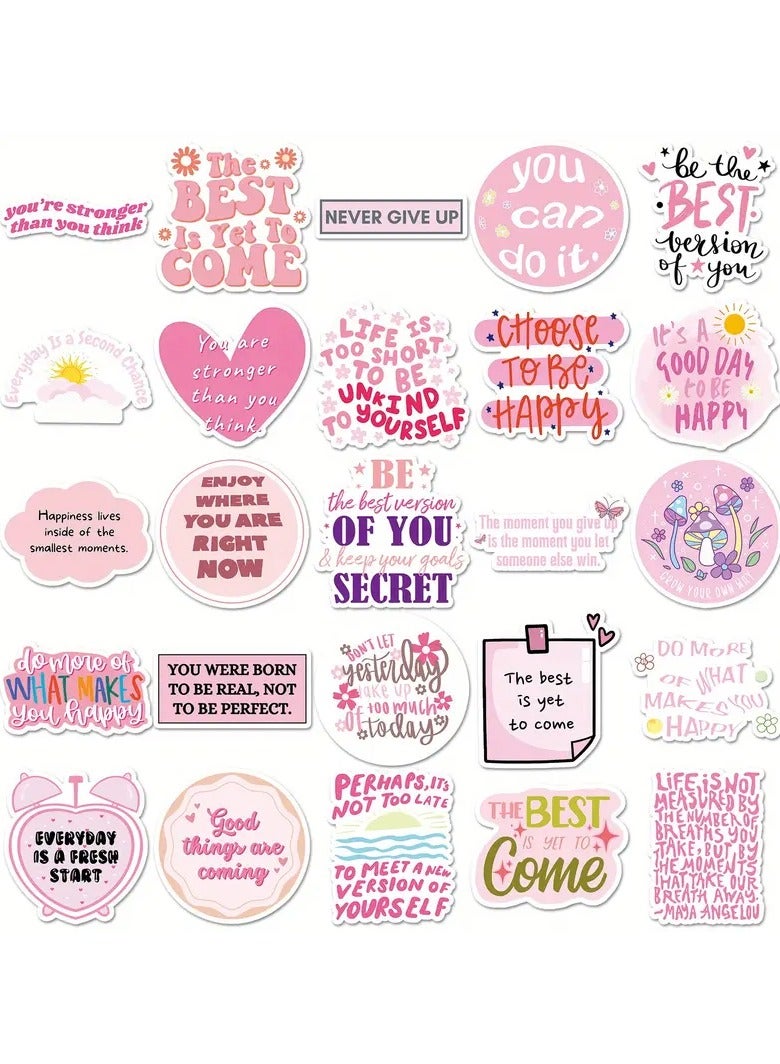 Goolsky Inspirational Pink Stickers 50-Pack, PVC Motivational Quotes Decals, Cartoon Phrases for Laptop, Phone Case, Luggage - Reusable, Self-Adhesive, Irregular Shapes for Teens & Adults, Ideal for Various Surfaces - Image 3
