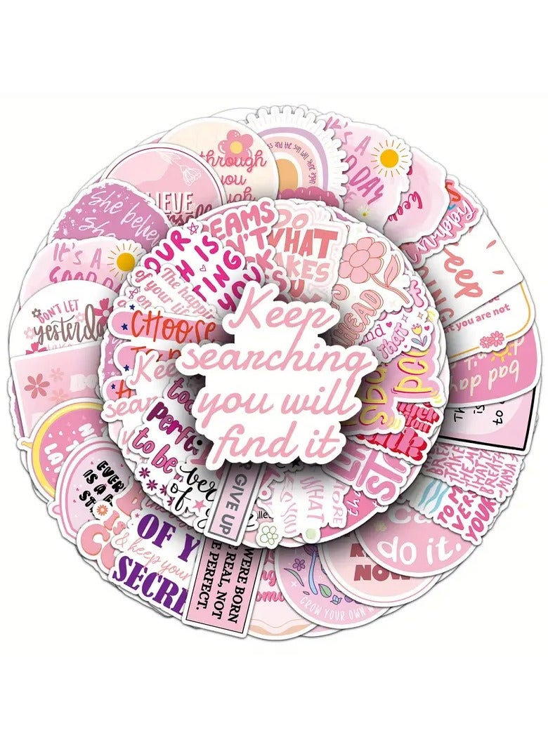 Goolsky Inspirational Pink Stickers 50-Pack, PVC Motivational Quotes Decals, Cartoon Phrases for Laptop, Phone Case, Luggage - Reusable, Self-Adhesive, Irregular Shapes for Teens & Adults, Ideal for Various Surfaces - Image 4