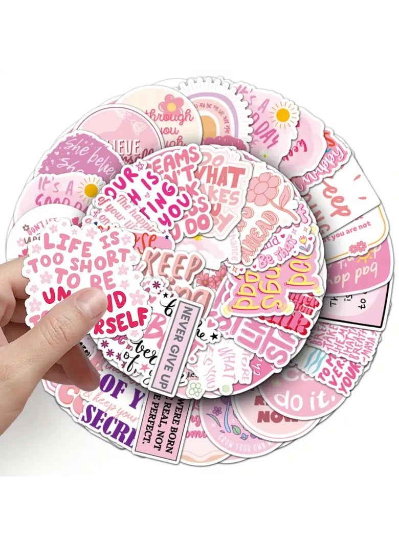 Goolsky Inspirational Pink Stickers 50-Pack, PVC Motivational Quotes Decals, Cartoon Phrases for Laptop, Phone Case, Luggage - Reusable, Self-Adhesive, Irregular Shapes for Teens & Adults, Ideal for Various Surfaces - Image 5