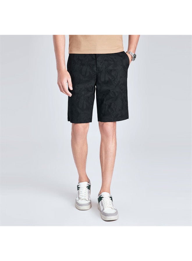 Dancing Wolves [bamboo Fiber] Summer Palm Leaf Dark Pattern Breathable Comfortable Versatile Casual Shorts, 001 Black, Size 30 - Image 3