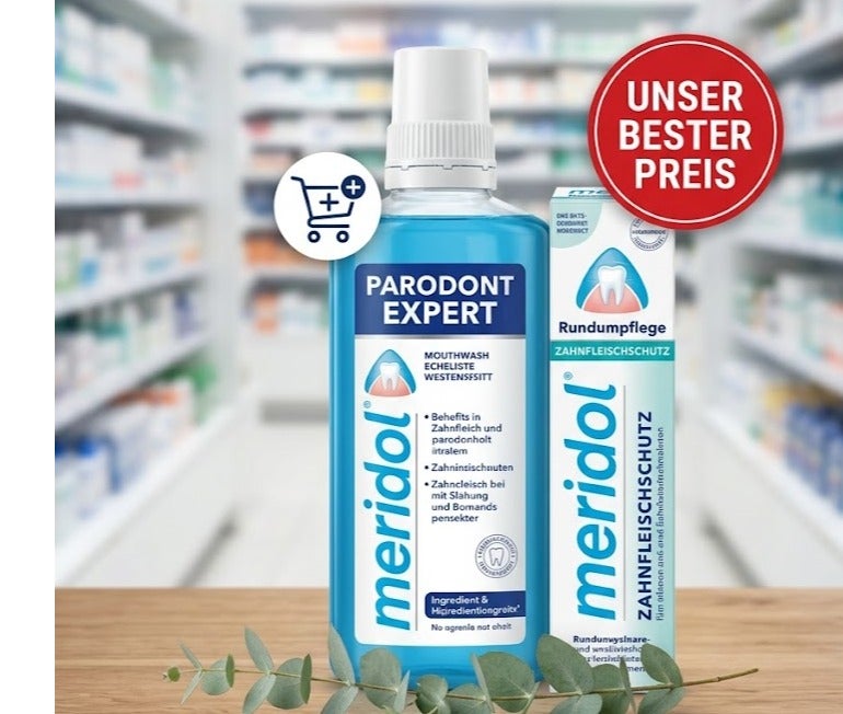 meridol Oral Care Duo Bundle: Parodont Expert Antibacterial Mouthwash (400ml) & Complete Care Daily Toothpaste for Sensitive Gums (75g) Set – Alcohol Free