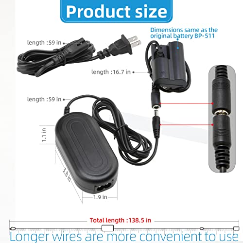 Glorich ACK-E2 ACK E2 Replacement AC Power Adapter Kit for Canon Rebel EOS 5D, 10D, 20D, 20Da, 30D, 40D, 50D, 300D, D30 Digital SLR Cameras - Image 5