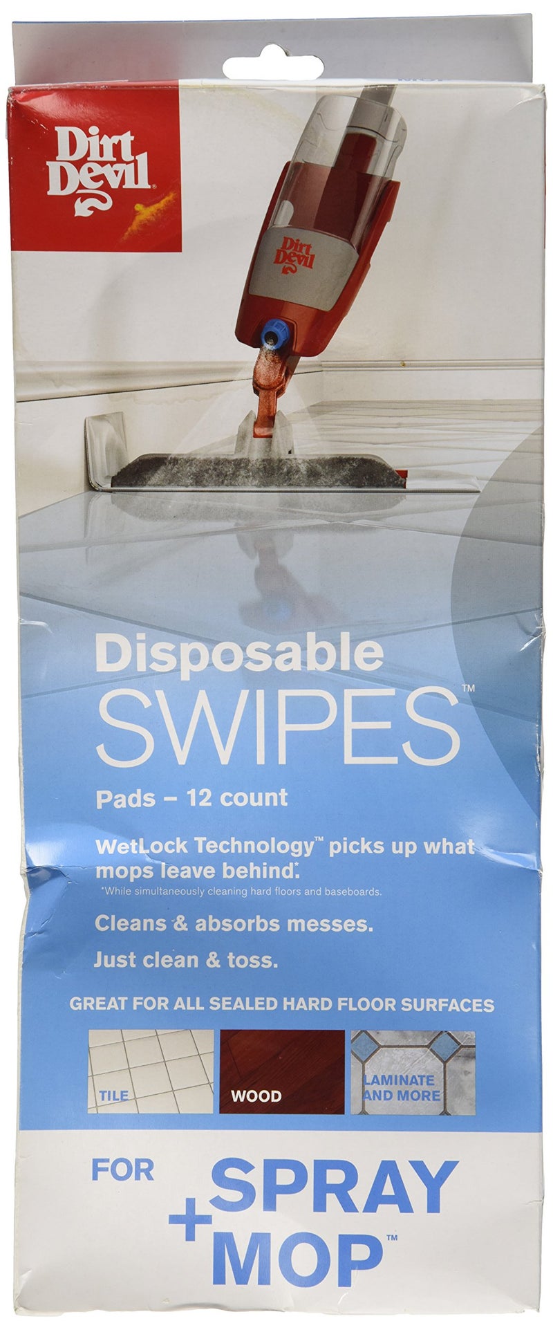 Dirt Devil Spray Mop Disposable Swipe Pads, Pack of 12, White, For Sealed Hard Floors like Laminate, Tile, Hardwoods and More, Mopping Pad Replacement for Use with Dirt Devil Spray Mop - Image 1