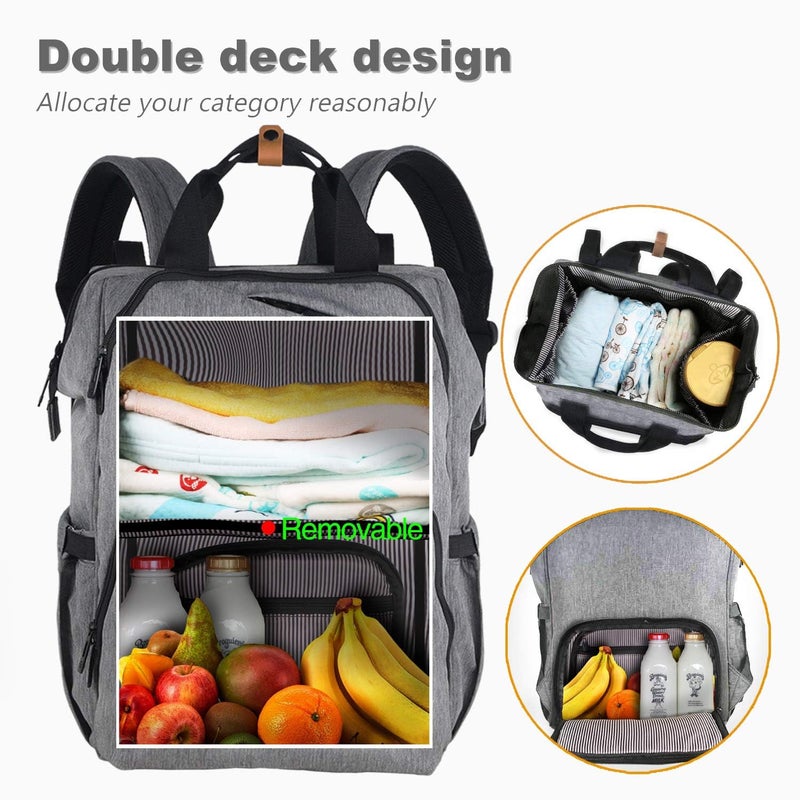 Hap Tim Diaper Bag Backpack,Large Capacity Travel Back Pack Maternity Baby Nappy Changing Bags, Double Compartments with Stroller Straps,Waterproof,Grey (US7340-G) - Image 4