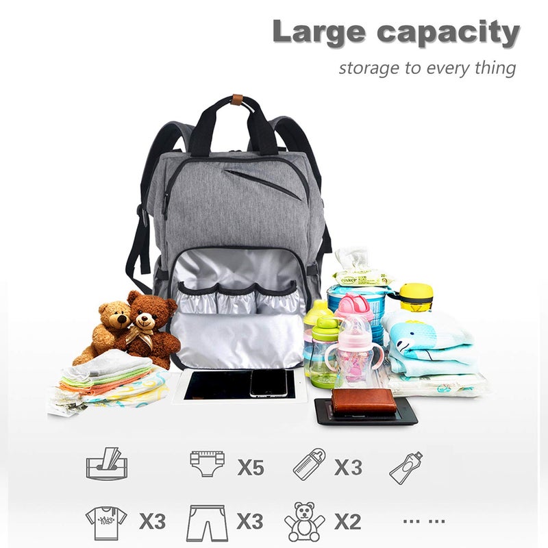 Hap Tim Diaper Bag Backpack,Large Capacity Travel Back Pack Maternity Baby Nappy Changing Bags, Double Compartments with Stroller Straps,Waterproof,Grey (US7340-G) - Image 2
