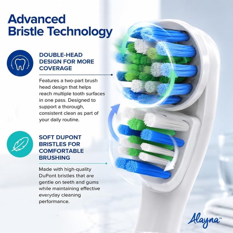 ألابينا رؤوس فرشاة ألاينا البديلة المتوافقة مع OralB Braun - أفضل تنظيف مزدوج، عبوة من 12 رأس فرشاة أسنان كهربائية بديلة - لـ Oral B Pro، 1000، 8000، 9000، للبالغين، الأطفال، Vitality، Dual Plus! - Image 4