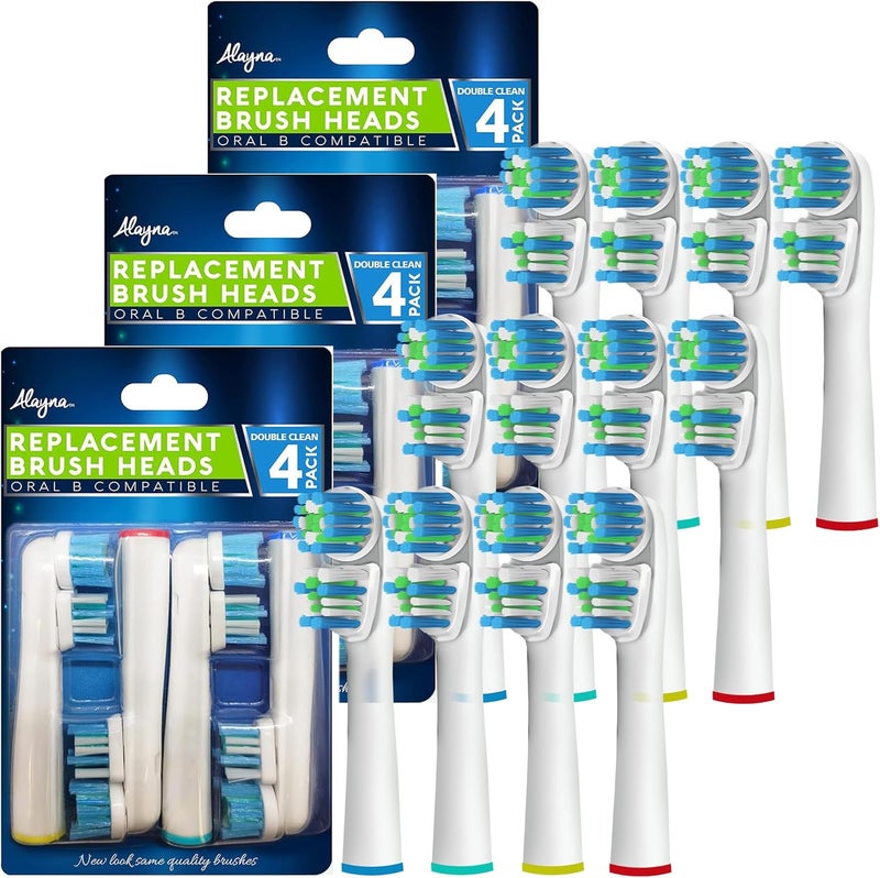 ألابينا رؤوس فرشاة ألاينا البديلة المتوافقة مع OralB Braun - أفضل تنظيف مزدوج، عبوة من 12 رأس فرشاة أسنان كهربائية بديلة - لـ Oral B Pro، 1000، 8000، 9000، للبالغين، الأطفال، Vitality، Dual Plus! - Image 2