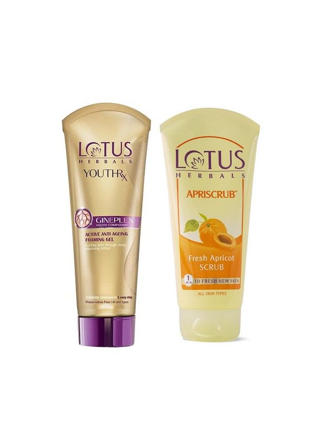 LOTUS HERBALS Apriscrub Exfoliating Apricot Face Scrub (100G);Youthrx Anti Ageing Foaming Gel Face Wash (100G)  - Image 1