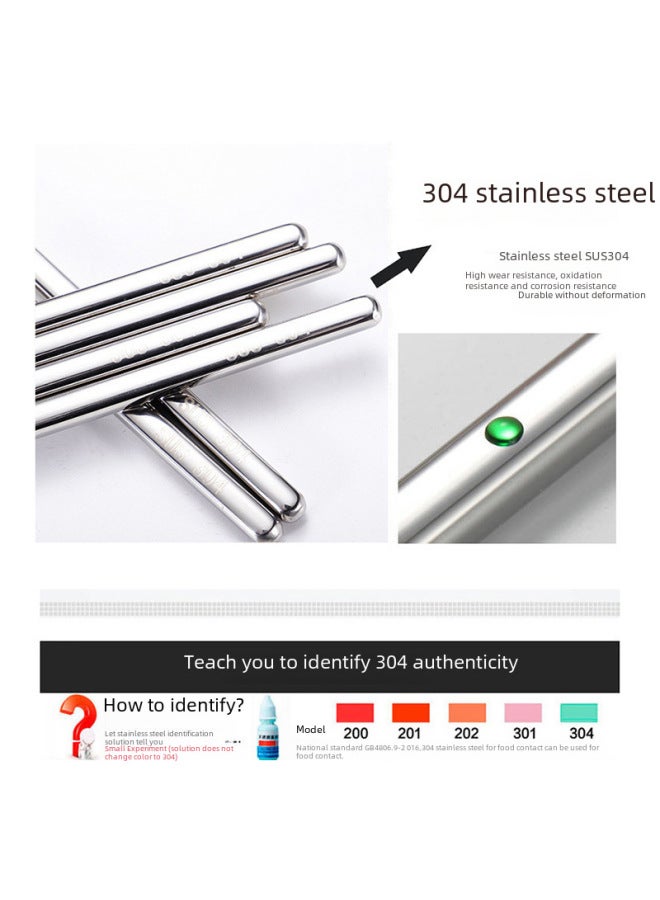 Household Chopsticks 304 Stainless Steel Non-slip Chopsticks Hollow Insulation Top Round Chopsticks Metal Direct Sales-Color:Light Body 1 Pair  - Image 2