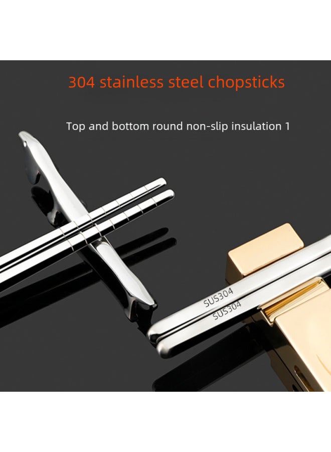 Household Chopsticks 304 Stainless Steel Non-slip Chopsticks Hollow Insulation Top Round Chopsticks Metal Direct Sales-Color:Light Body 1 Pair  - Image 1