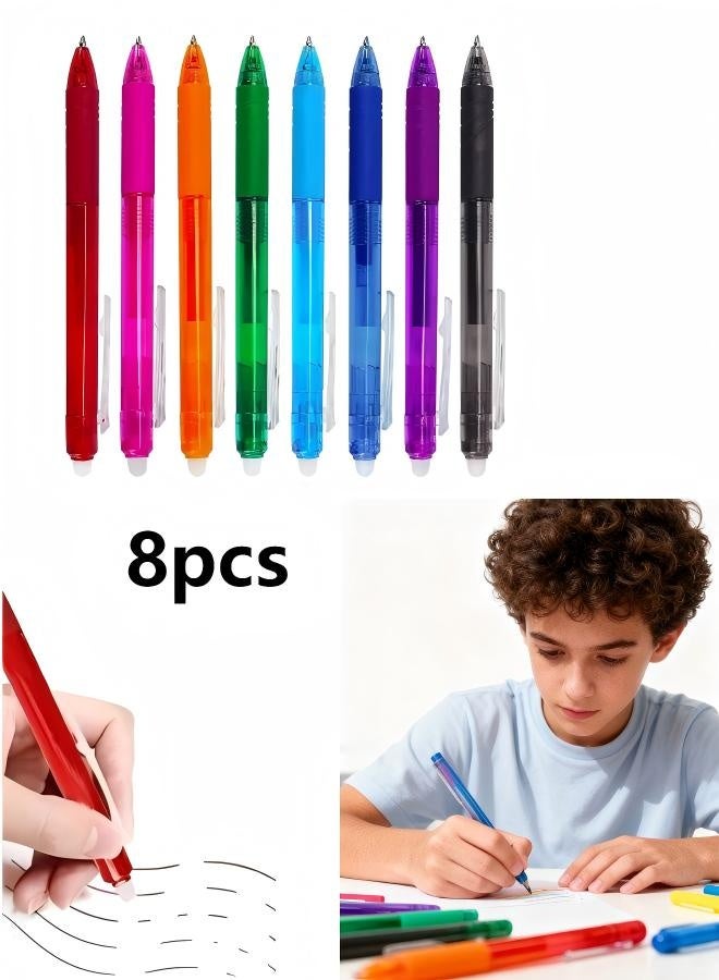 8-Pack Retractable Erasable Gel Pens Clicker, Fine Point 0.5mm, Assorted Color Inks for Drawing Writing - Image 1