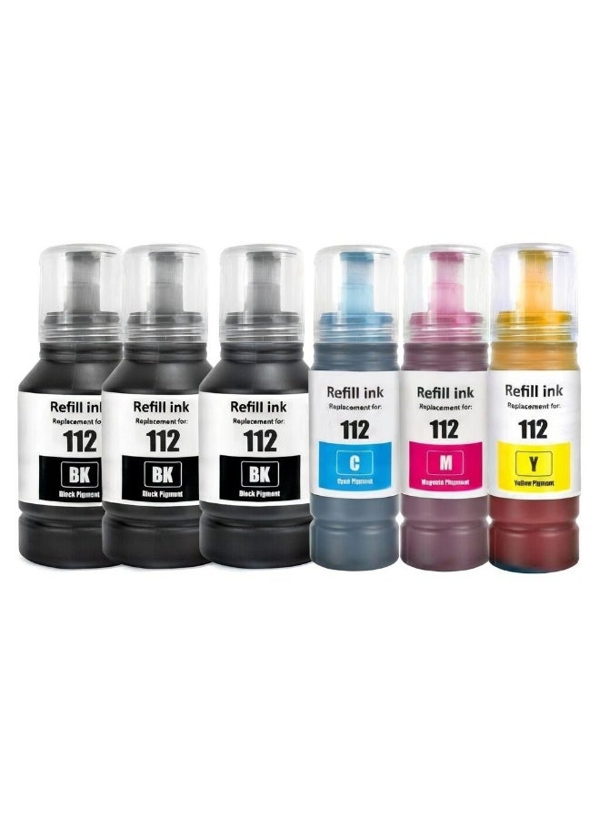 NexNova® ink 112 for EPSON for EcoTank ink Pack of 6-Pack Combo Set Black*3 Cyan Magenta Yellow for L6550 L6570 L6580 L11160 L15150 L15160 M15140 - Image 1