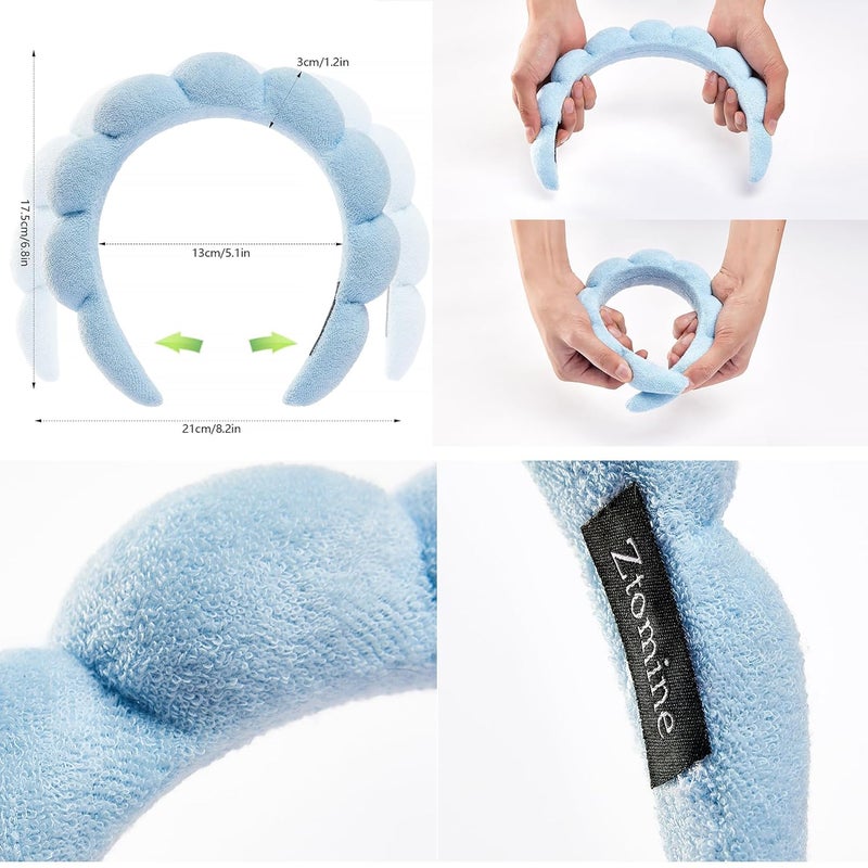 Ztomine Store Spa Terry Cloth Facial Headbands, Set of 2 Skincare Combo Pack - Puffy Makeup Headbands for Face Washing and Masks (Blue + Dark Khaki) - Image 2