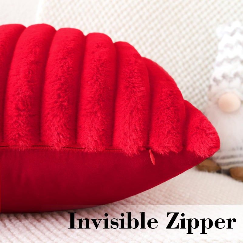 Soleebee Set of 2 Throw Pillow Covers Soft Cozy Velvet Pillowcase Faux Rabbit Fur Cover for Couch Sofa Bed Chair Home Decorative Pillows Cover (20x20 Inch  Red) - Image 5