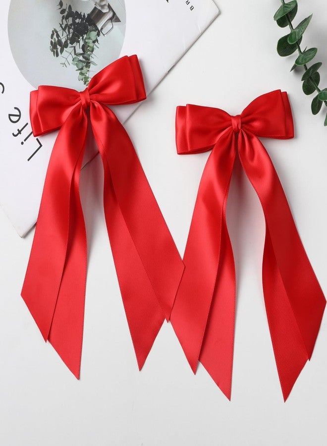 LuSeren 2 PCS Double Layer Hair Bows Red Hair Ribbon Clips Ponytail Holder Accessories for Women Girls Toddlers Teens Kids - Image 2