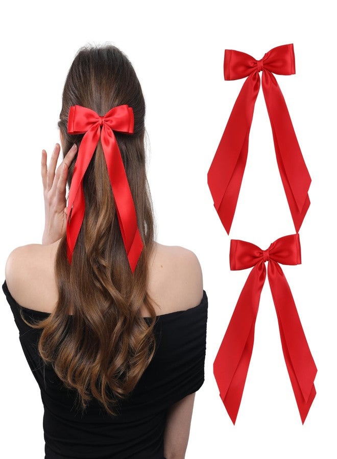 LuSeren 2 PCS Double Layer Hair Bows Red Hair Ribbon Clips Ponytail Holder Accessories for Women Girls Toddlers Teens Kids - Image 1